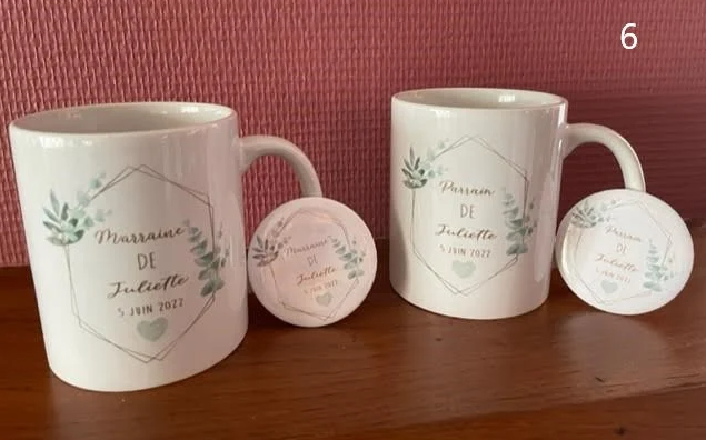 Kit de taza y chapa “El Padrino y la Madrina” (varios modelos)