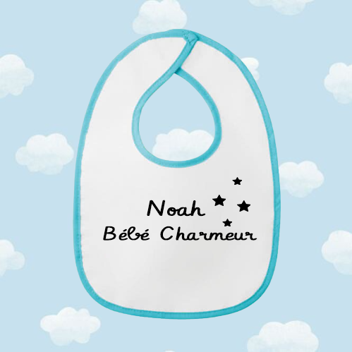 "Baby charmer" bib with first name