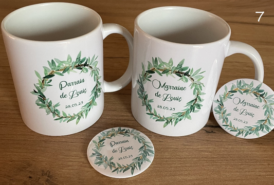 Kit Mug et Badge "Parrain & Marraine" (plusieurs modèles)