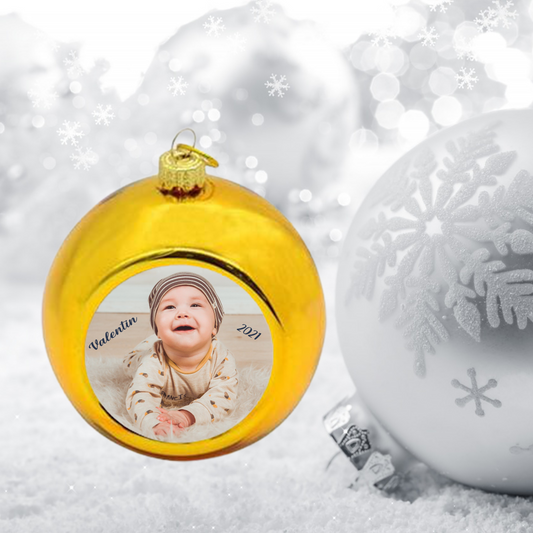 Christmas balls with photo and first name(s) in GOLD color