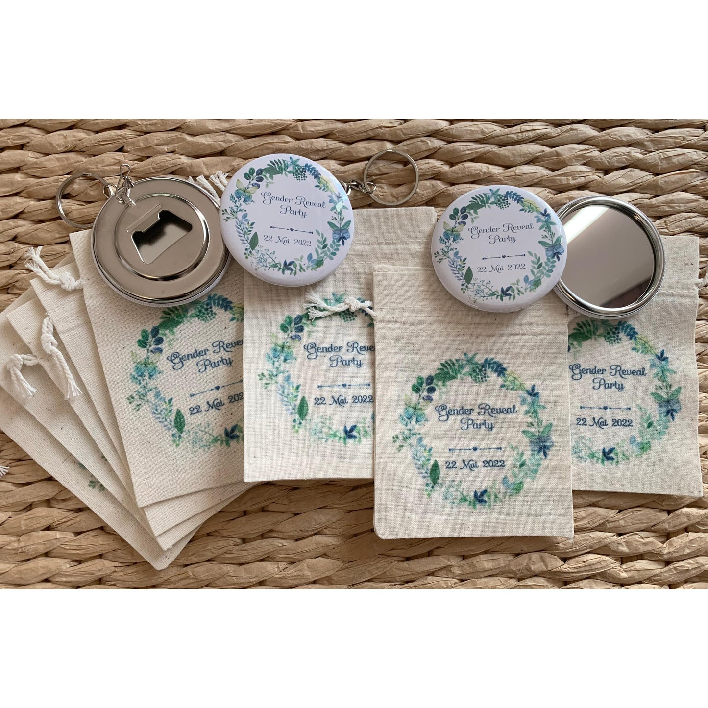 Pochons "feuillage vert et bleu"