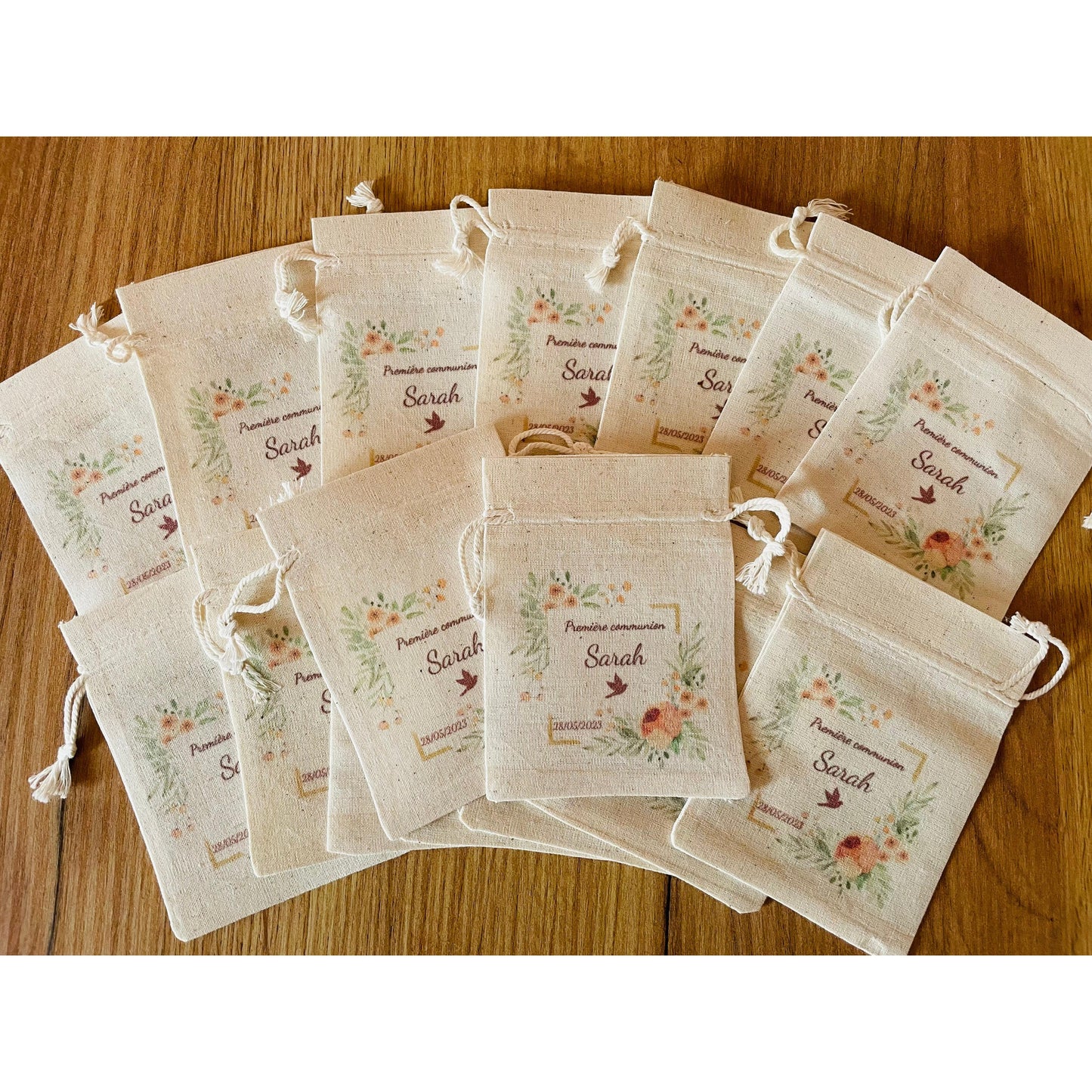 "Peach and green floral" pouches