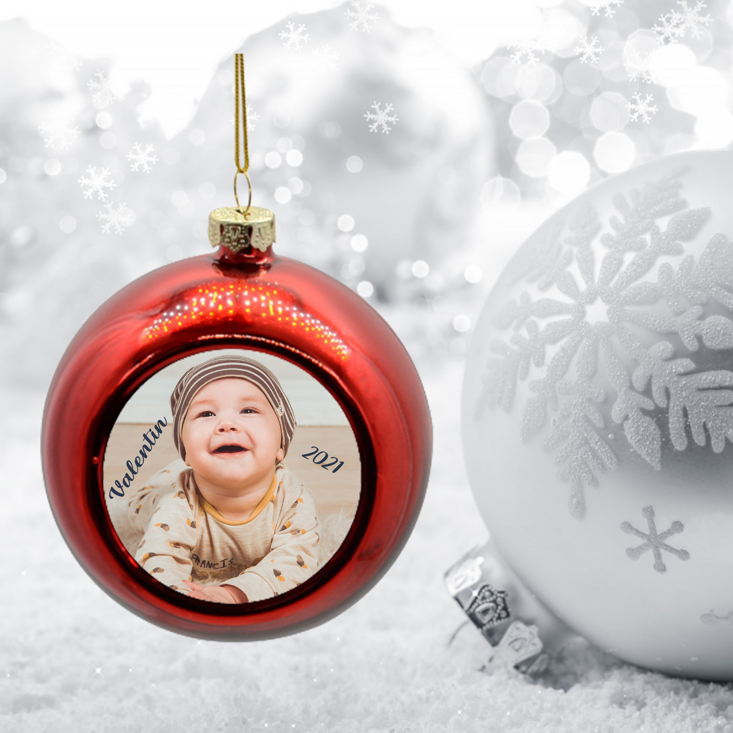 Christmas balls with photo and first name(s) in GOLD color