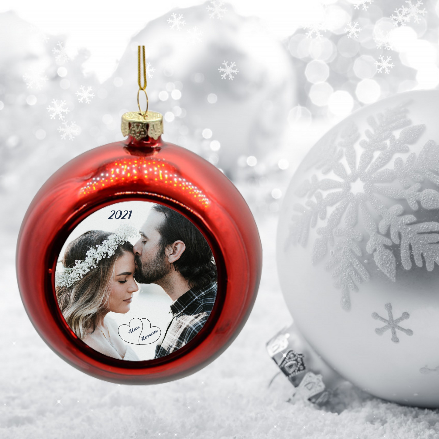 Christmas balls with photo and first name(s) in GOLD color