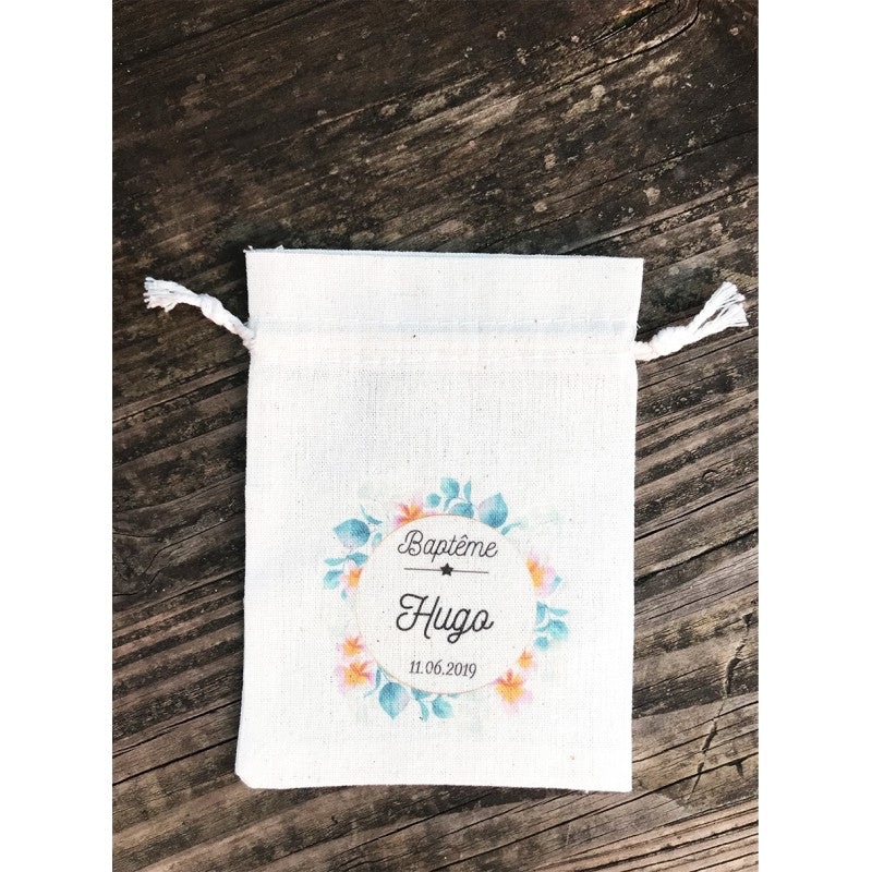 Pochons "Couronne de fleurs bleu et orange"