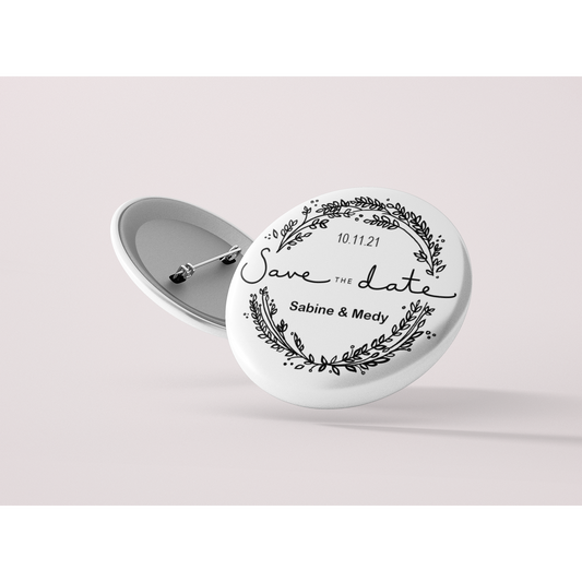 Insignia "Reserva la fecha con hojas de corona"