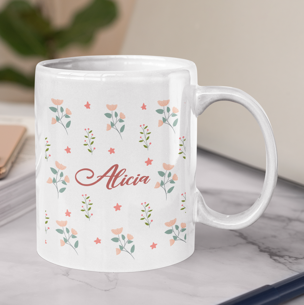 "Flowers" mug with first name