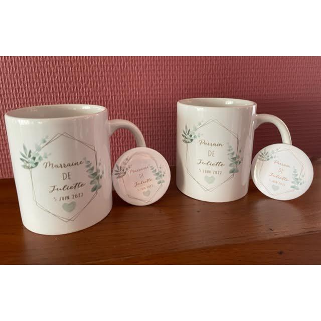 Kit Mug et Badge "Parrain & Marraine" (plusieurs modèles)