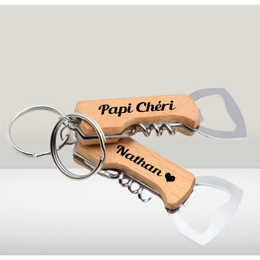 Personalized corkscrew bottle opener keychain