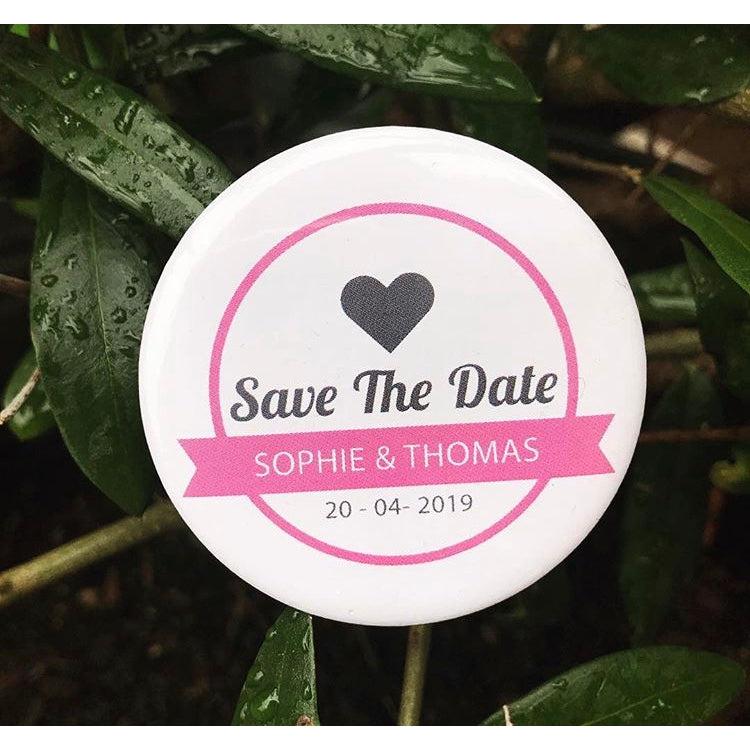 Badge Mariage "Save the date bandeau rose"