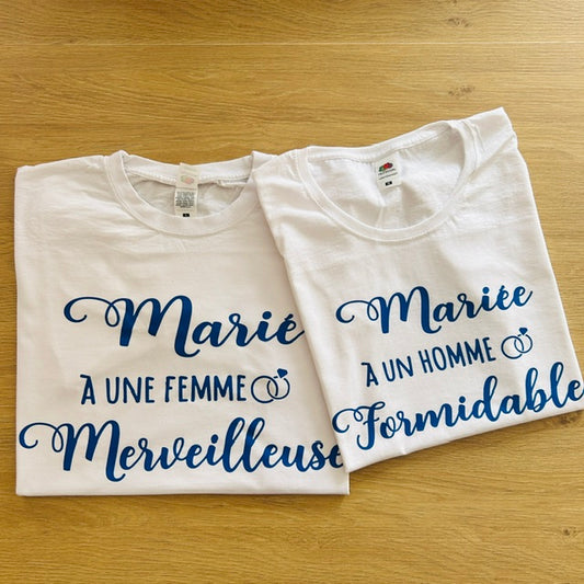 DUO Tee-shirts " Mariée à un homme formidable" Marié à une femme merveilleuse"