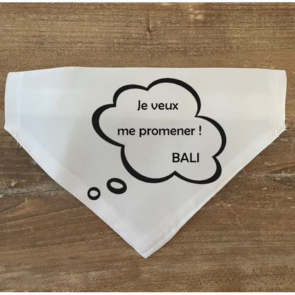 Collier bandana chien à personnaliser "Je veux me promener!"