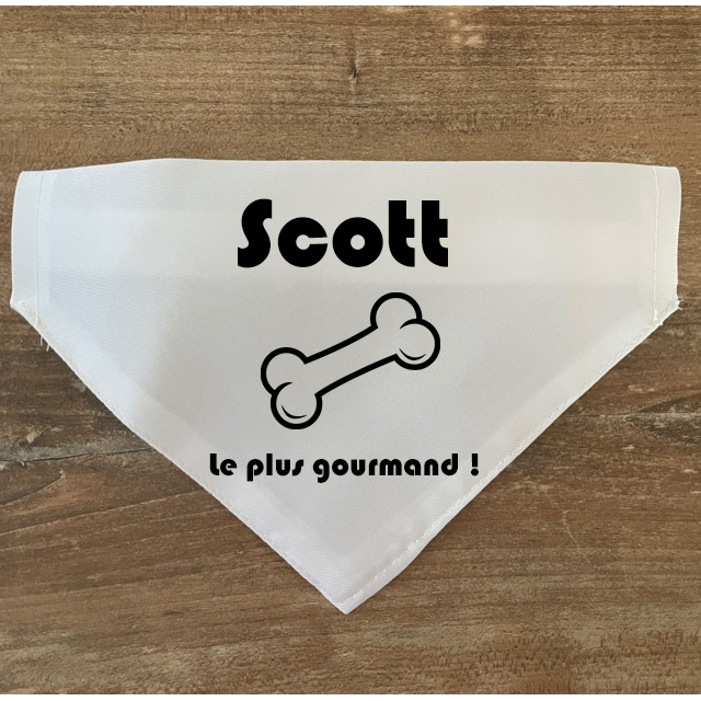 Collier bandana chien à personnaliser "Le plus gourmand"