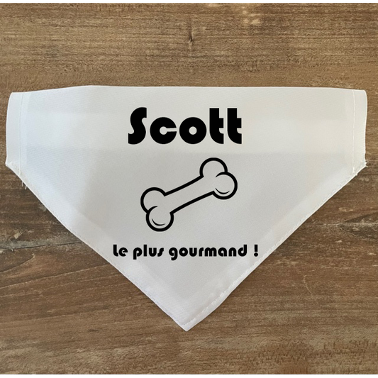 Collier bandana chien à personnaliser "Le plus gourmand"