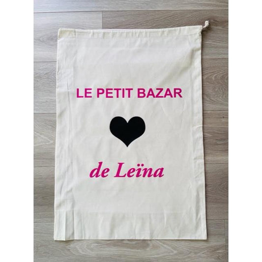 Sac à jouets " le petit bazar de " coeur et prénom