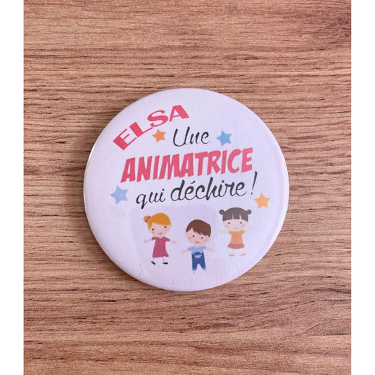 Badge "Prénom - Une animatrice qui déchire"