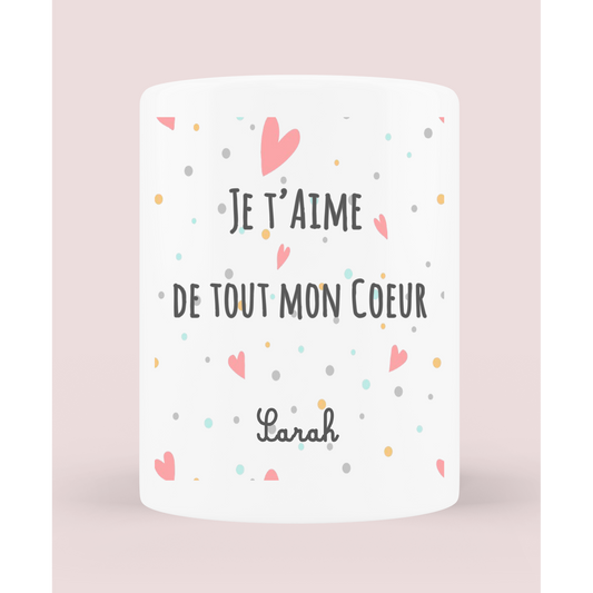 Pot à crayon/vase personnalisable "Je t'aime de tout mon coeur"