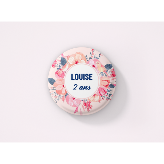 Badge Anniversaire "couronne bleue et rose"