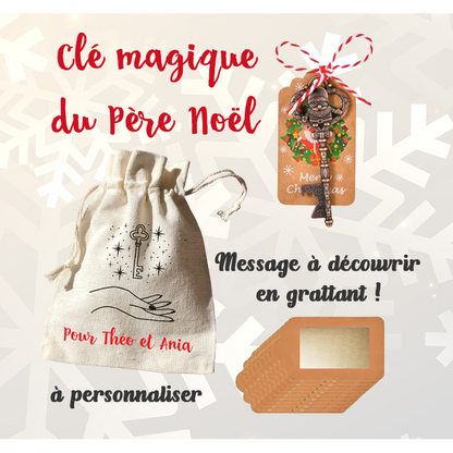 Clé magique du père Noël avec son pochon et message personnalisés