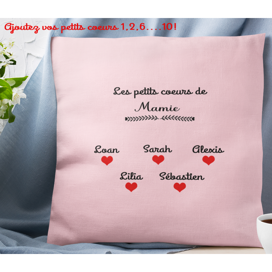 Coussin "Les petits cœurs de Mamie"