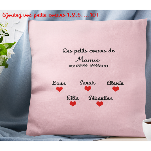 Coussin "Les petits cœurs de Mamie"