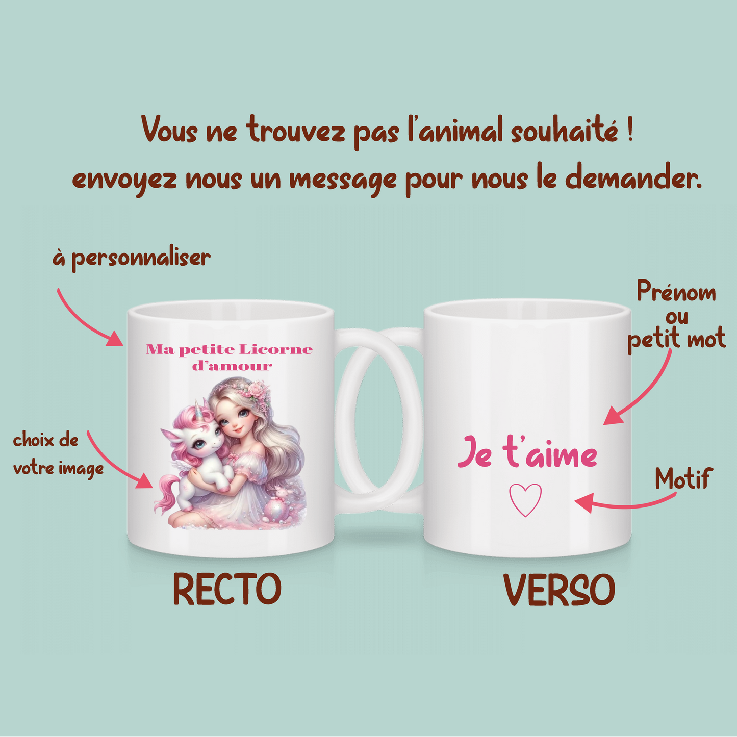 Mugs Personnalisables Animaux (voir modèles)