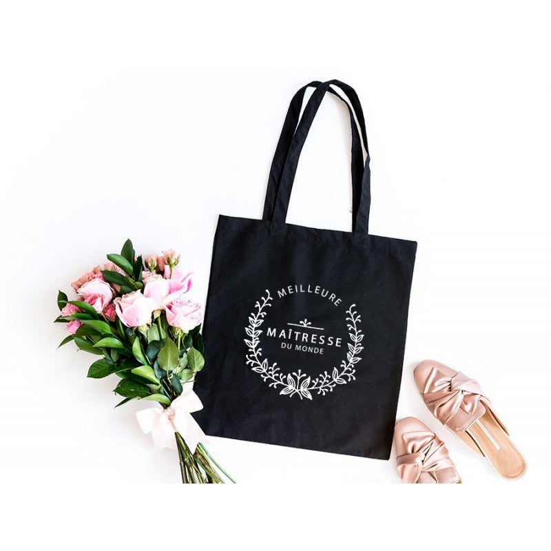 Tote Bag "Meilleure Maîtresse du monde" motif floral