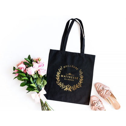 Tote Bag "Meilleure Maîtresse du monde" motif floral