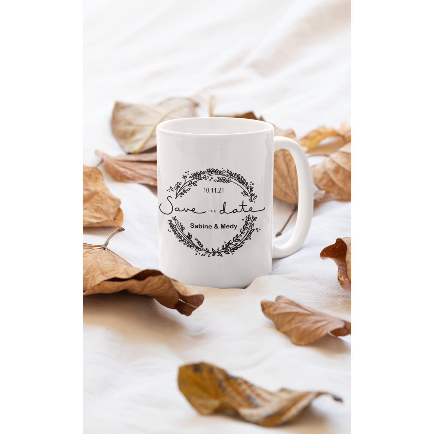 Taza "Save the date corona hojas"