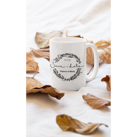 Mug "Save the date couronne feuilles"