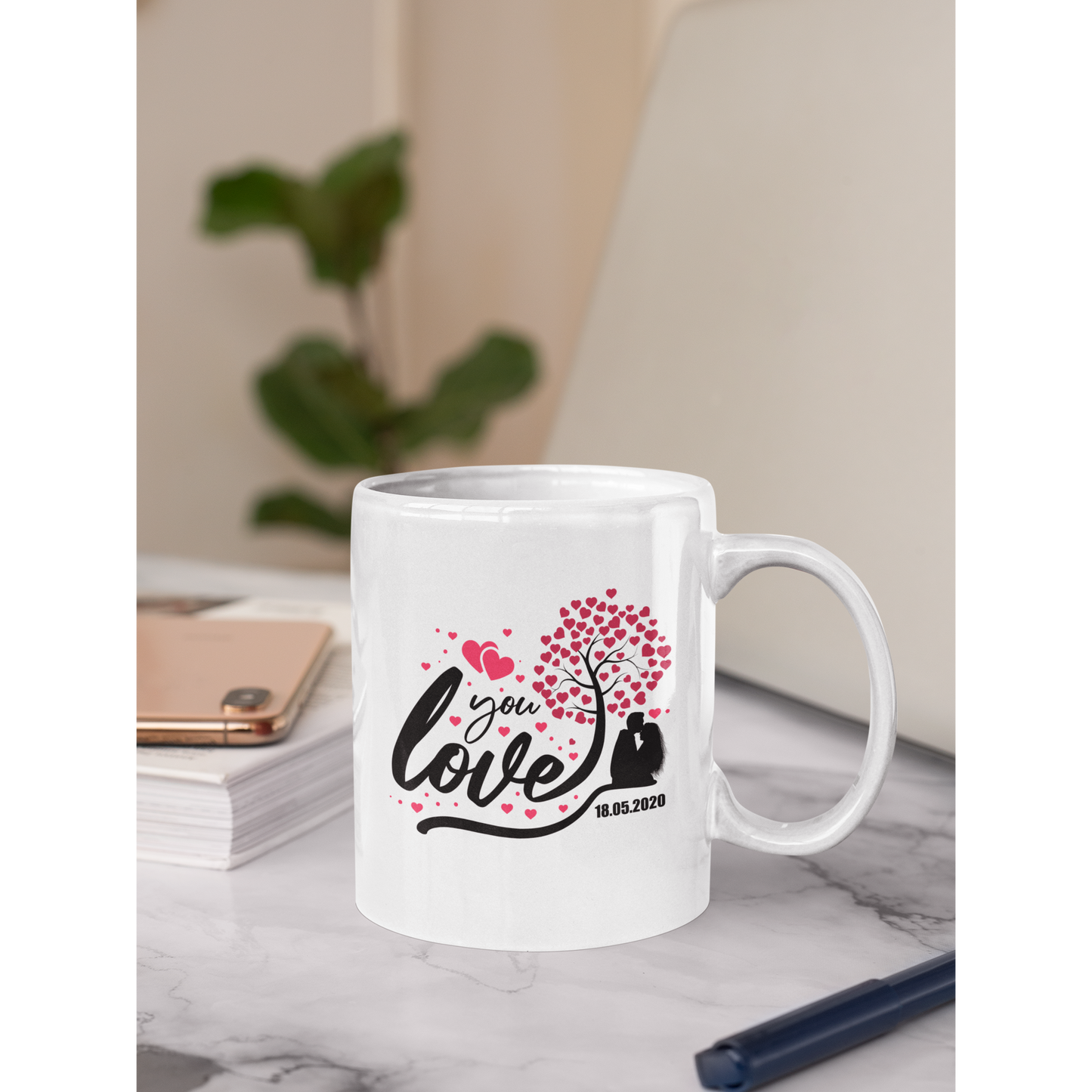 Mug "Love you" avec date